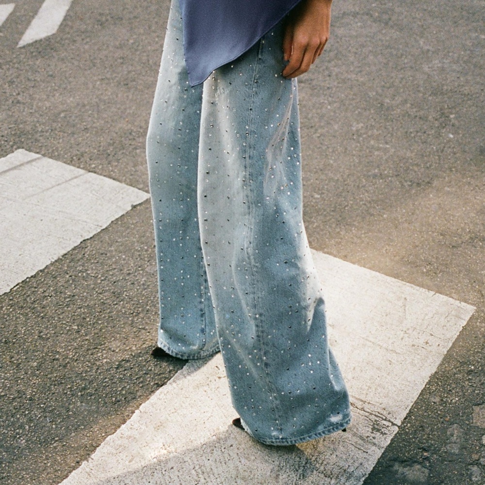 ZARA   TRF BAGGY RHINESTONE JEANS   EUR 38 | US 6   8727/215/401